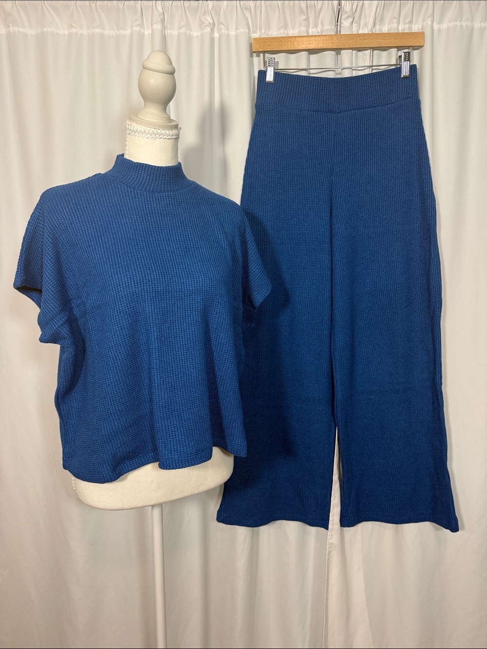 Zenana Royal Blue Knit SS Wide-Leg Pants Set